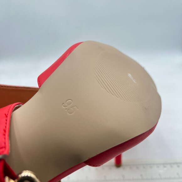 XYD Red High Heel Slingback Sandal Open Toe Buckled Cross Ankle Strap Dress Shoe - Picture 6 of 8